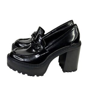 Madden Girl Kassidy Shoes Womens 7.5 Black Platform Heels Loafers Goth Chunky
